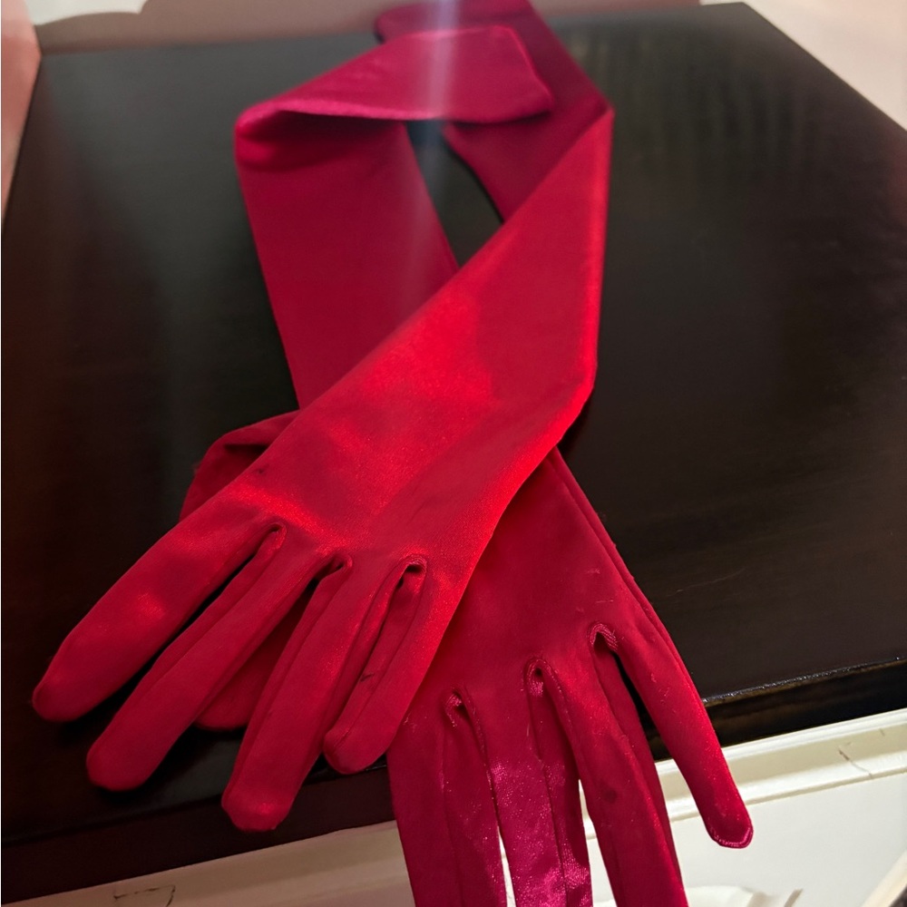 Vintage 90’s Red Satin Gloves